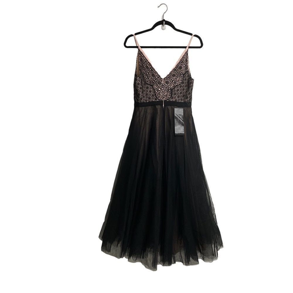 BCBGMAXAZRIA Black Pink Floral Lace Tulle Midi Dress Medium - Picture 7 of 8